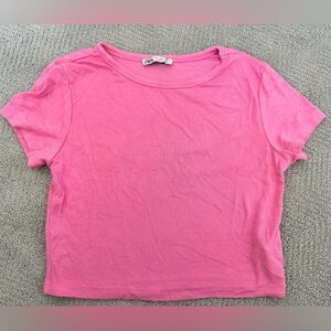 Zara women's crop top tee. Highlighter pink color.